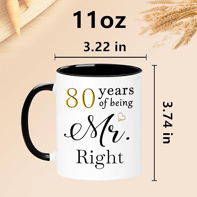 WOSIWULA 80 Year Anniversary Birthday Coffee Mugs Set of 2, 80th Wedding Anniversary Decorations Gifts for Couple Grandparents Parents Women Men Wife Husband Her Him, 80th Birthday Gifts, 11oz