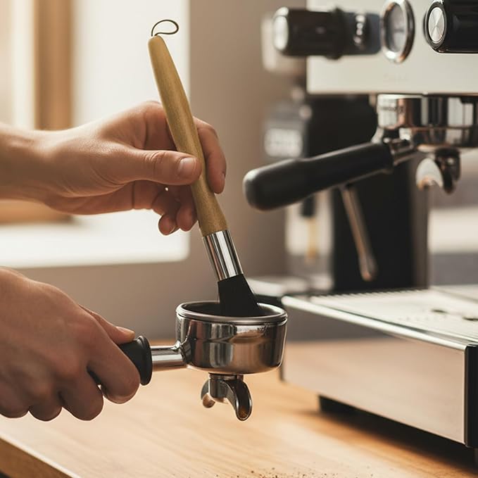 Coffee Brush Espresso Maker Coffee Brush With Wooden Handle Natural Boar Bristles Machine Cleaner Tool For Home Kitchen Barista With Hanging Loop