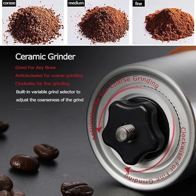 BlueField Lightweight Manual Coffee Bean Grinder, Hand Crank Coffee Grinder with Stainless Steel Conical Portable Coffee Grinders for Office, Travel and Camping (Silver)
