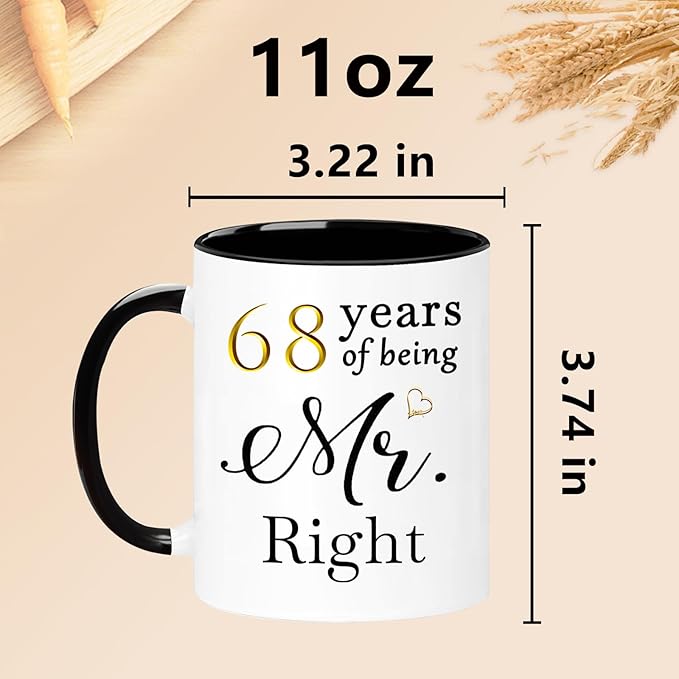 WOSIWULA 68 Year Anniversary Birthday Coffee Mugs Set of 2, 68th Wedding Anniversary Decorations Gifts for Couple Grandparents Parents Women Men Wife Husband Her Him, 68th Birthday Gifts, 11oz