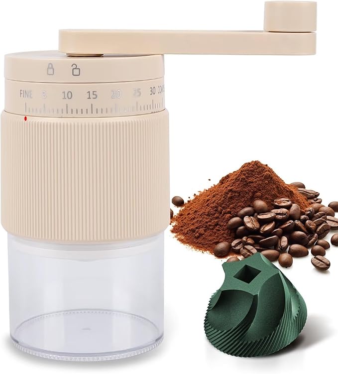 Manual Coffee Grinder - 95 Ceramic Burr, Adjustable Coarse to Fine, 30g Beans & 80ml Powder, Detachable Handle for Espresso, French Press, Camping (Pink)