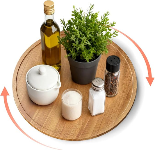 14" Acacia Wood Lazy Susan Turntable Organizer for Table Top, Round Wooden Lazy Susan Storage for Cabinet Countertop Pantry, Decorative Tray for Kitchen Bathroom Decor Coffee Bar Accessories