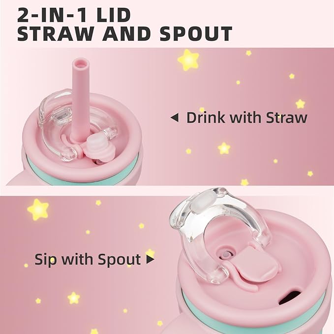 14 oz Tumbler with Side Handle, Insulated Water Bottle with Straw and 2 in 1 Lid, Stainless Steel Cup Travel Coffee Mug for Sports Office Gym,Guava