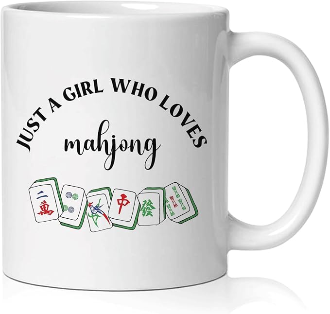 Mahjong Gifts Mug, Mah Jong Gifts for Women Coffee Cup Ceramic, Gift for Mah Jong Players Lovers, Just A Girl Who Loves Mahjong Ceramic Coffee Tea Mug 11 oz