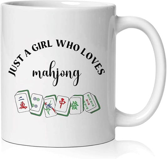 Mahjong Gifts Mug, Mah Jong Gifts for Women Coffee Cup Ceramic, Gift for Mah Jong Players Lovers, Just A Girl Who Loves Mahjong Ceramic Coffee Tea Mug 11 oz