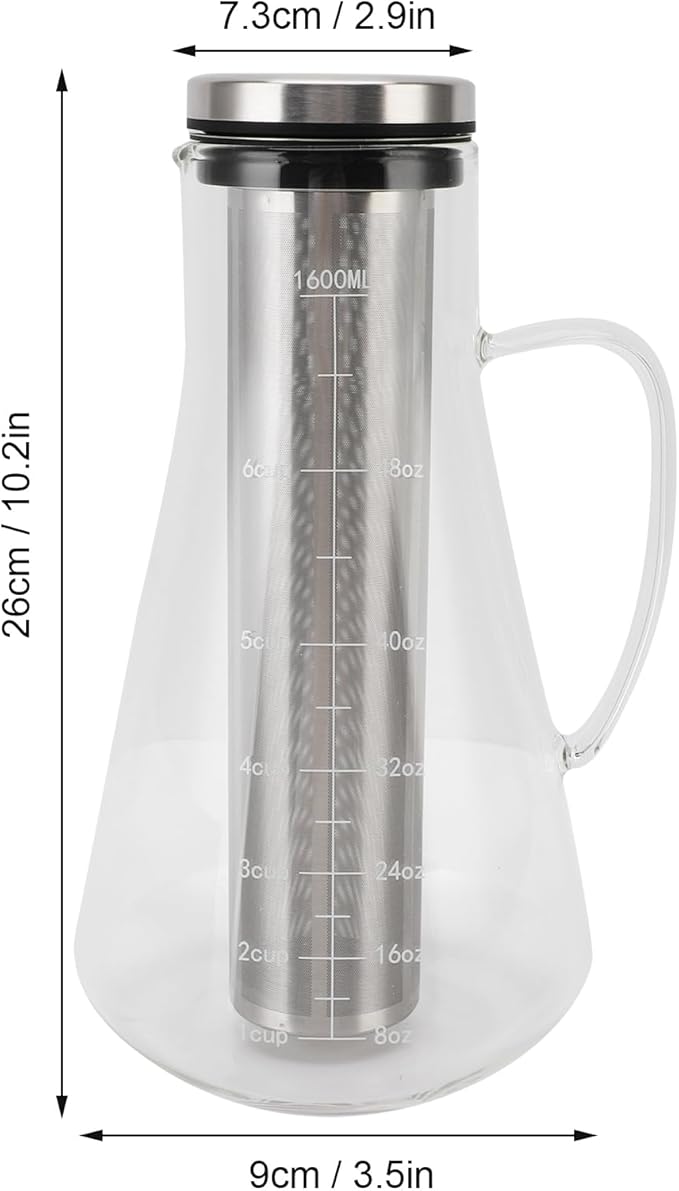 Yosoo Health Gear Cold Brew Iced Coffee Maker Airtight Coffee Pitcher with Scale, 1.6L Iced Tea Maker with Spout, Stainless Steel Filter Temperature Proof Ergonomic Handle Iced Coffee Maker