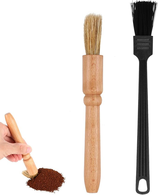 2 Pcs Coffee Brush Wood Handle Espresso Brush Coffee Grinder Cleaning Brushs for Bean Grain Coffees Tool Barista Home Kitchen