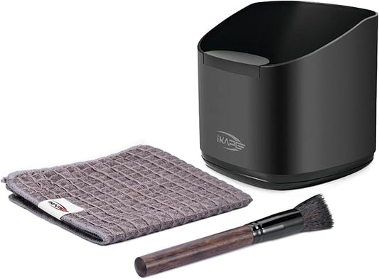IKAPE Espresso Kit 3 IN 1, Espresso Knock Box, Cleaning Towel & Brush for Barista-Grade Maintenance - Black Espresso Machine Coffee Puck Disposal Box