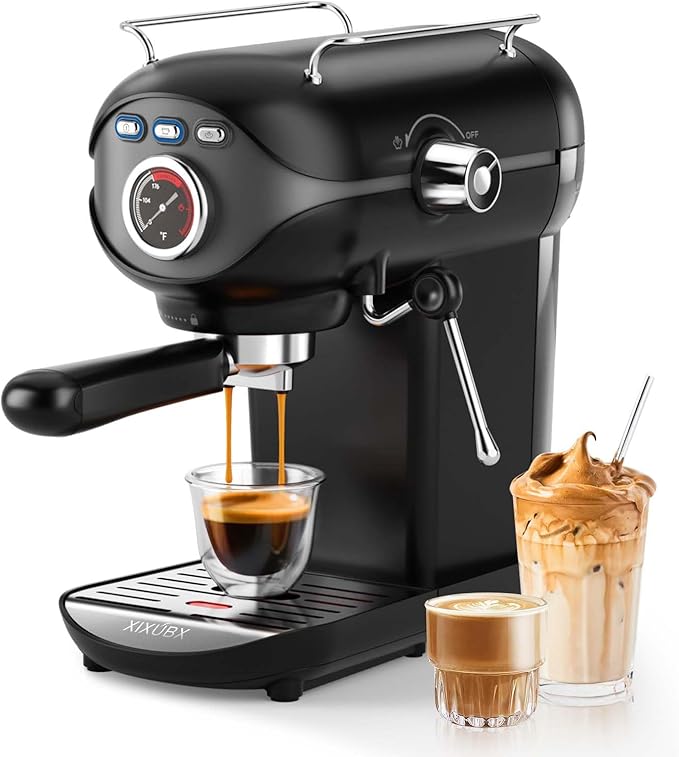 Espresso Machine 20 Bar, Compact Coffee Maker with Milk Frother Steam Wand Professional Espresso Coffee Machine with Removable Water Tank, Latte Cappuccino Machine for Home Office Use, Black