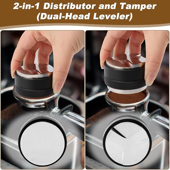 51mm Espresso Accessories Kit, 2-in-1 Coffee Distributor & Tamper Leveler with Magnetic Dosing Funnel and WDT Tool for 51mm Portafilter, 5-Piece Barista Tool Set