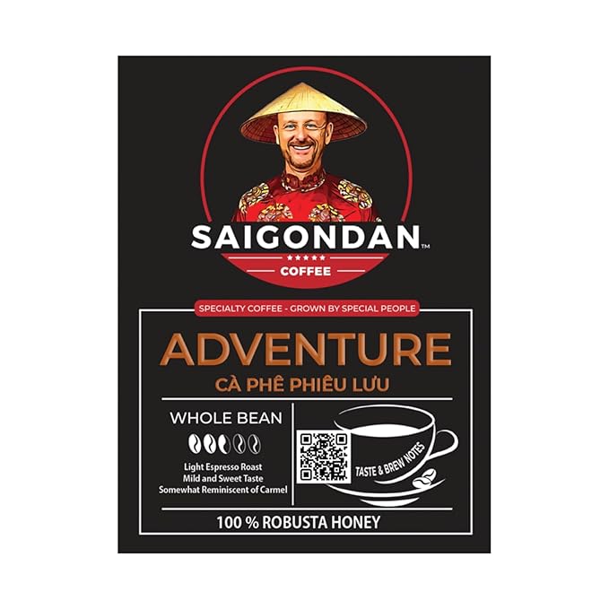 Vietnamese Coffee Beans – Saigondan Adventure 100% Robusta Light Espresso Roast Whole Bean – Premium Single Origin, Direct Trade Vietnamese Coffee – 12 oz