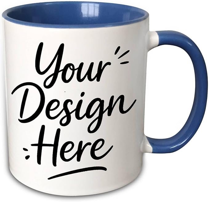 Custom Two-Tone Blue Coffee Mug 11oz - Personalized Design Both Sides - White & Blue Ceramic Mug Gift - Ocean Nautical Theme