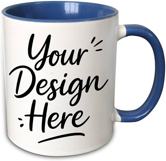 Custom Two-Tone Blue Coffee Mug 11oz - Personalized Design Both Sides - White & Blue Ceramic Mug Gift - Ocean Nautical Theme