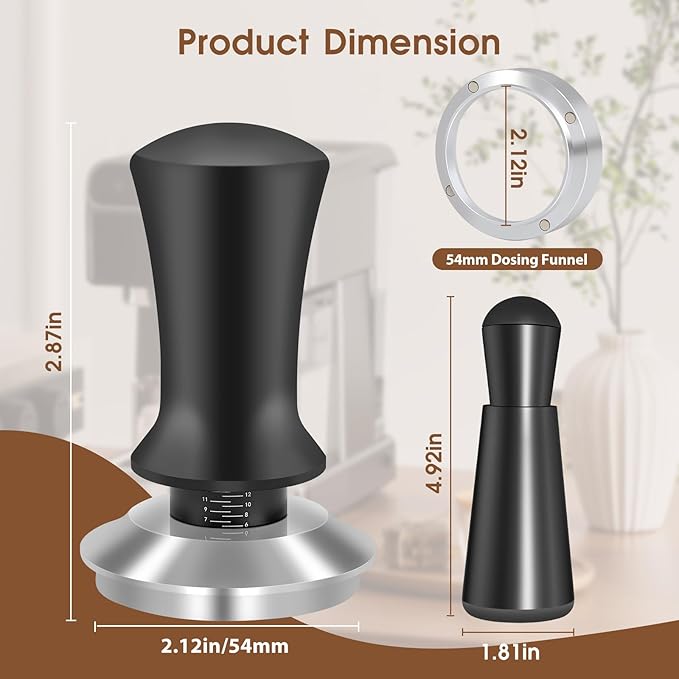 54mm Espresso Accessories Kit, Spring Loaded Calibrated Tamper, WDT Tool and Dosing Funnel Set Fits Breville 54 mm Espresso Coffee Machines and Portafilter