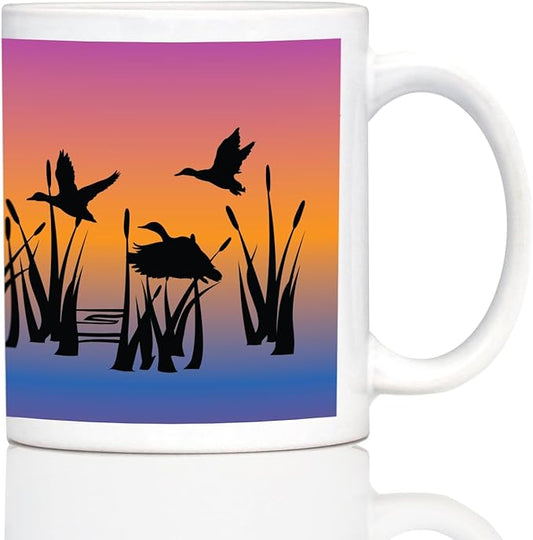 Bevvee Duck Pond Coffee Mug - Duck Gifts and Rustic Decor for Duck Hunters - 11oz White Ceramic Mug