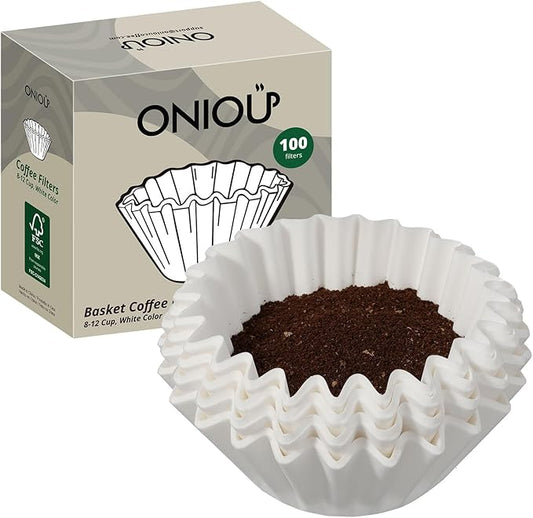 Basket Coffee Filters 8-12 Cup, 100 Count Flat Bottom Paper Filters for Drip Coffee Makers, Compatible with Mr. Coffee, BLACK+DECKER, Cuisinart, White - Package May Vary