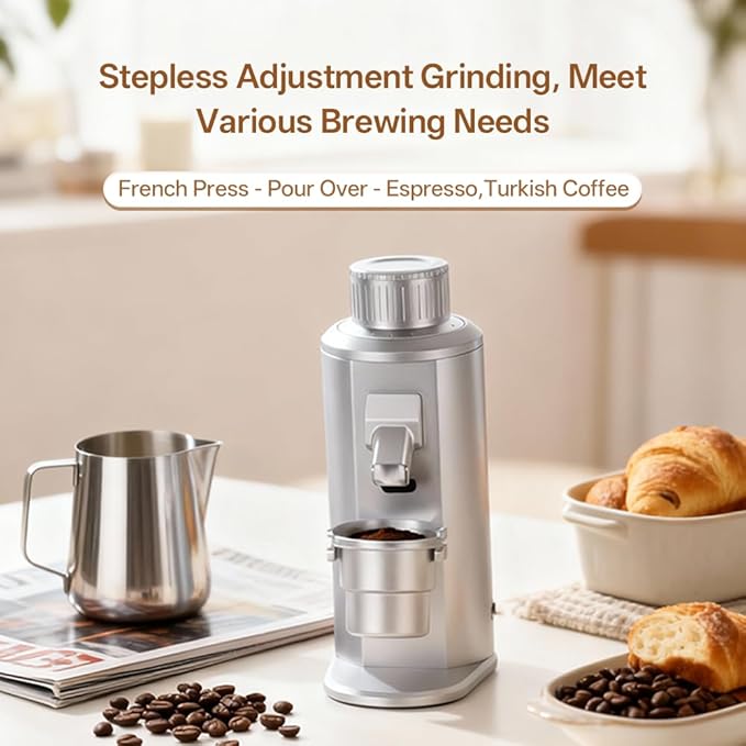 Electric Single Dose Coffee Grinder with Plasma Anti-Static, 63mm Conical Burrs, 350W Brushless Motor 100-450RPM Adjustable, Zero Retention (Black)