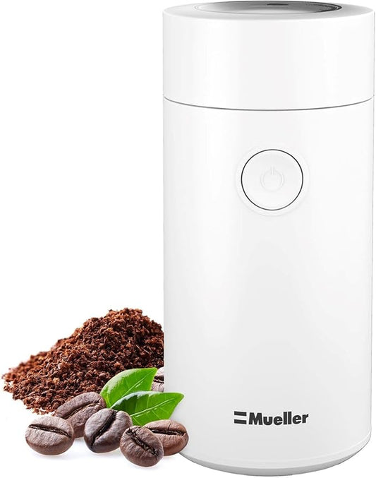 MuellerLiving Electric Coffee Grinder for Spice, Nut, Herbs and Coffee Beans, Sharp Blade, Stainless Steel - White
