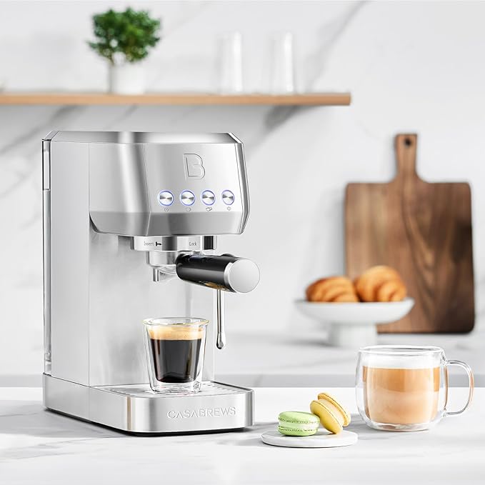 CASABREWS 3700 Essential Espresso Machine 20 Bar, Stainless Steel Cappuccino & Latte Machine with Steam Frother for Home, 43.9oz Water Tank, Coffee Gift for Women & Men, Silver