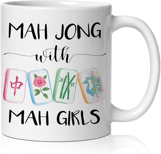 Chinese Mahjong mug Gifts for Mah Jong Players Lovers，mah jong Gifts for Women Coffee Cup,Mahjong Accessories Ceramic Coffee Tea Mug 11 oz