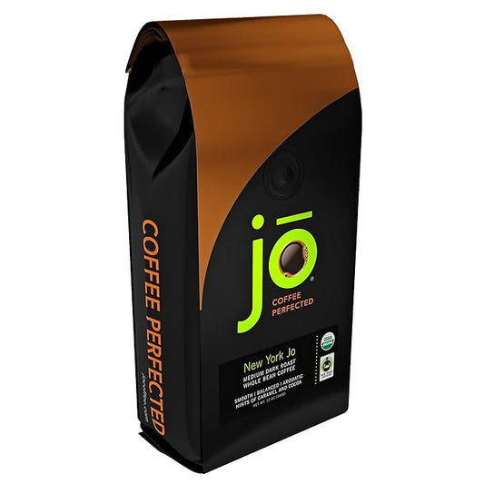 NEW YORK JO: 12 oz, Medium Dark Roast, Whole Bean Coffee, 100% Arabica Beans, USDA Certified Organic, NON-GMO, Signature House Blend, Gluten Free, Gourmet Coffee from Jo Coffee