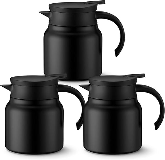 3 Pcs Thermal Coffee Carafe for Keeping Hot/Cold Stainless Steel Small Coffee Creamer Container Double Wall Vacuum Insulated Tea pot Beverage Dispenser for Milk Hot Chocolates(Black, 27 oz)