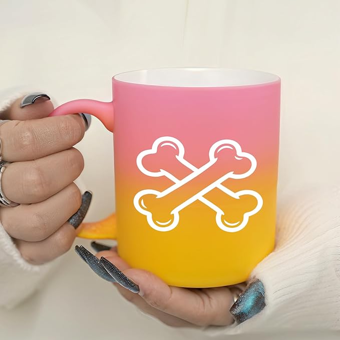 G MUGS Dog Bone Ceramic Coffee Mug - 13oz Tea Mug with Crossed Dog Bones Design, Cute Dog Lover Mug for Pet Owners, Gift for Women Men Yellow And Pink Mug