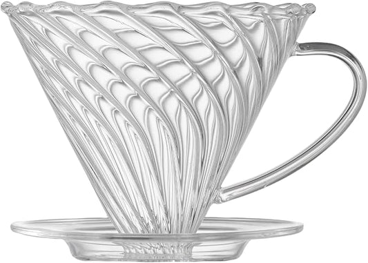 Vandroop Coffee Dripper, Resuable Pour Over Coffee Maker With Handle, Slow Brewing Coffee Pour Over for Cafe, Travel, Home&Offices, Single Cup Coffee Pour Over, #02 (Borosilicate Glass, 1-4 Cups)