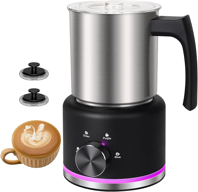 ByNaRIX Milk Frother, 16.9 OZ Milk Frother and Steamer, 4 in 1 Electric Milk Frother Dishwasher Safe, Durable Silent Working Frother for Coffee, Hot and Cold Foam Maker, Black
