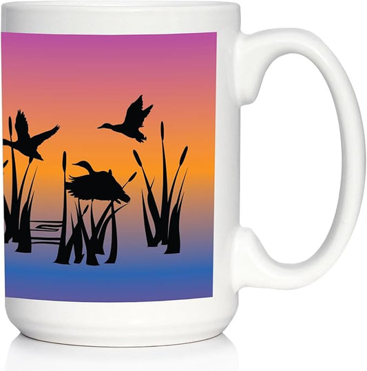 Bevvee Duck Pond Coffee Mug - Duck Gifts and Rustic Decor for Duck Hunters - Large 15oz White Ceramic Mug
