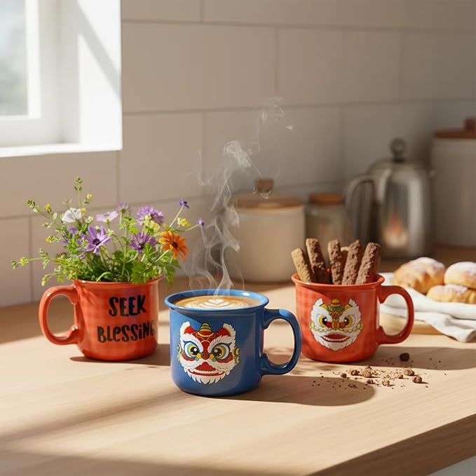 COLOR MAGIC Ceramic Coffee Mugs Set Of 2,14 oz Coffee Cups With Handle, Large Coffee Mugs Perfect For Cappuccino, Latte, Americano, Tea Bag, Beverage