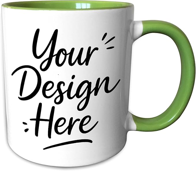 Custom Two-Tone Green Coffee Mug 11oz - Personalized Design Both Sides - White & Green Ceramic Mug Gift - Nature Lover Present