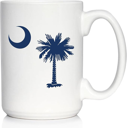 Bevvee South Carolina Flag Coffee Mug - State Themed Drinking Decor and Gifts for South Carolinians - Large 15oz White Ceramic Mug
