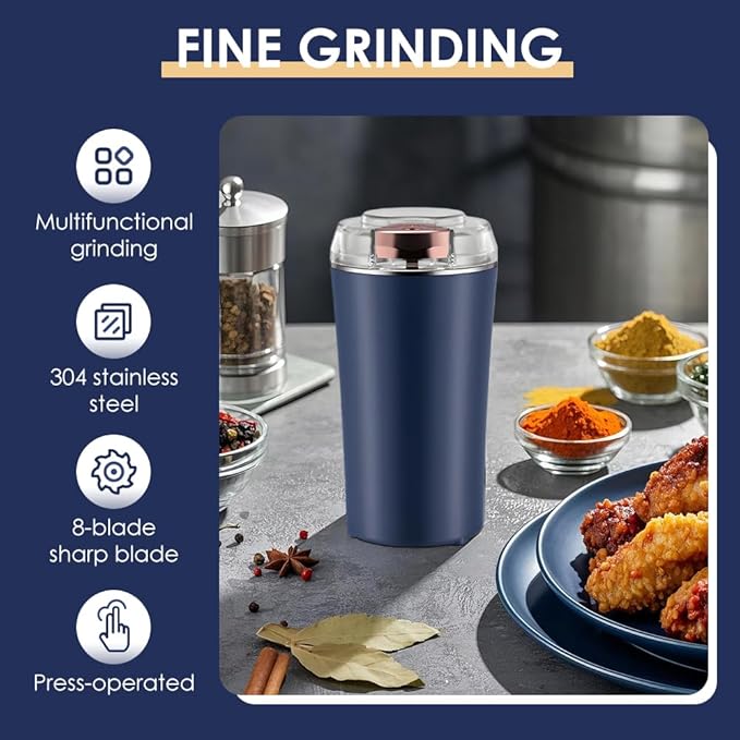 Electric Coffee Grinder, 2026 CoffeeBean and Spice Grinder, Portable Spice Grinder with Heavy Duty Stainless Steel Grind Blades for Home Kitchen (White)
