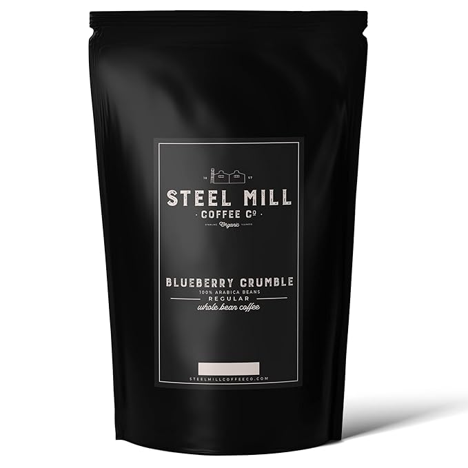 Steel Mill Coffee Co. - Blueberry Crumble Flavored Coffee - Whole Bean Coffee - Medium Roast - Regular - 100% Arabica Beans - Vegan - Gluten-Free - Sugar-Free - 12 oz Bag