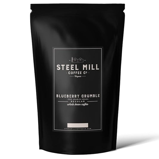 Steel Mill Coffee Co. - Blueberry Crumble Flavored Coffee - Whole Bean Coffee - Medium Roast - Regular - 100% Arabica Beans - Vegan - Gluten-Free - Sugar-Free - 12 oz Bag