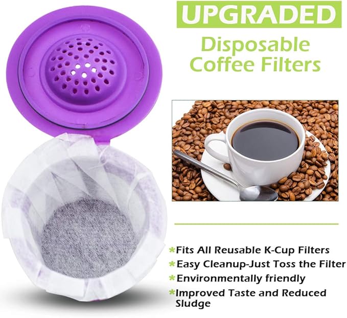 CAPMESSO Disposable Coffee Paper Filters, 100 Count Keurg Cup Coffee Filters Compatible with Keurg Brewers Reusable Single Serve 1.0 and 2.0 Coffee Maker (100 Count, White)