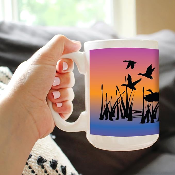 Bevvee Duck Pond Coffee Mug - Duck Gifts and Rustic Decor for Duck Hunters - Large 15oz White Ceramic Mug