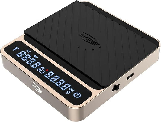 IKAPE Digital Coffee Scale, Premium Aluminium Espresso Scales with Timer, 2kg/0.1g High Precision Rechargeable Drip Espresso Scale with Tare Function, LED Display(Gold)