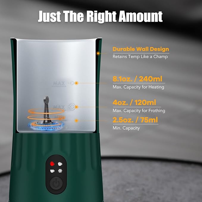 Ovetedot Milk Frother, Upgraded 4-in-1 Milk Frother and Steamer, Hot and Cold Foam Maker and Milk Warmer with Temperature Control & Auto Shut-Off, Frother for Coffee, Latte, Cappuccino, Matcha(Green)