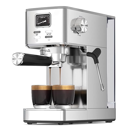 Espresso Machine 20 Bar, Compact Espresso Coffee Machine with Steam Milk Frother & 47oz Removable Water Tank, Hot Water Function for Home Cappuccino, Latte