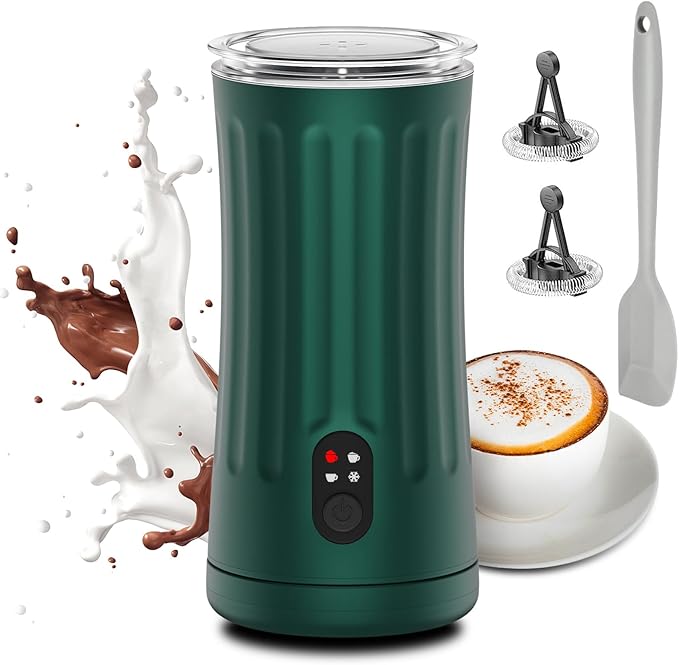 Ovetedot Milk Frother, Upgraded 4-in-1 Milk Frother and Steamer, Hot and Cold Foam Maker and Milk Warmer with Temperature Control & Auto Shut-Off, Frother for Coffee, Latte, Cappuccino, Matcha(Green)