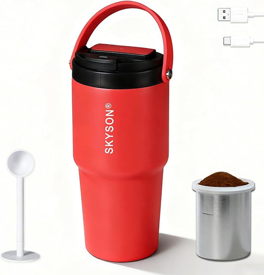 Fast Extraction Mini Electric Espresso Coffee Maker - Portable Filter Coffee Brewer for Travel,Insulated Stainless Steel Tumbler,20 oz Reusable Iced Coffee Cup Machine,Hot Coffee Mug with Lid (Red)