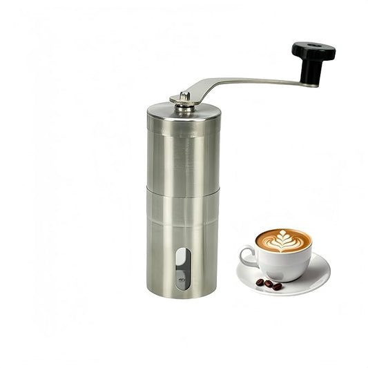 Stainless Steel Handheld Coffee Grinder Manual Coffee Mill Portable Compact Design Ceramic Burr Adjustable Coarseness Easy Clean for Home Office Travel Coffee Lovers (Stainless Steel (Short))
