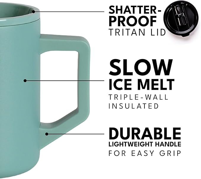 Elemental Insulated Coffee Mug - Triple-Wall Stainless Steel Summit Travel Cup for Hot and Cold Drinks - Thermal Coffee Mug with Lid and Handle for Camping, Office & Travel 16oz - Sage