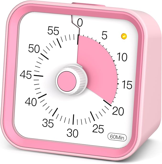 InfPokid Visual Timer for Kids with Pause Function, 60 Minute Countdown Timer for Kids Desk Study, Teaching, Kitchen Cooking, Office Meetings, Time Management for ADHD (Pink)