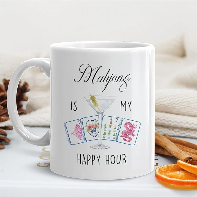 Chinese Mahjong mug Gifts for mah Jong Players Lovers，mahjong Gifts for Women Ceramic Coffee Tea Mug 11 oz