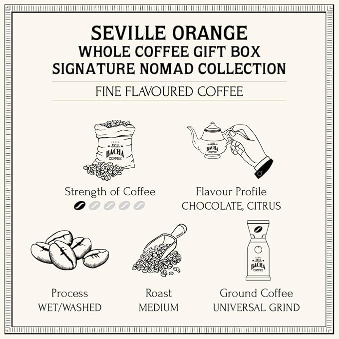 Bacha Coffee | Seville Orange Fine Flavoured, Whole Beans, Medium Roast, 100% Arabica Specialty Coffee, 250g Signature Nomad Collection, Gift Box
