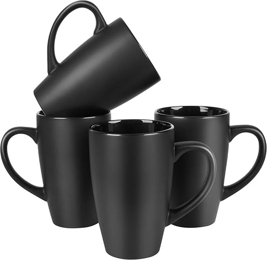 BYCNZB 20oz Extra Large Ceramic Tall Coffee Mugs Set for Coffee Tea Hot Cocoa set of 4 Dishwasher & Microwave Safe (Matte black)