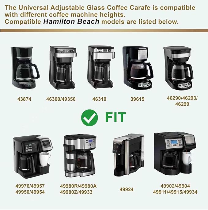 12 Cup Coffee Carafe Replacement, Compatible with Mr. Coffee Compatible Black&Decker Coffee Maker With Heads Three Different Heights, Universal Carafe Coffee Maker Pot Accessory, Black